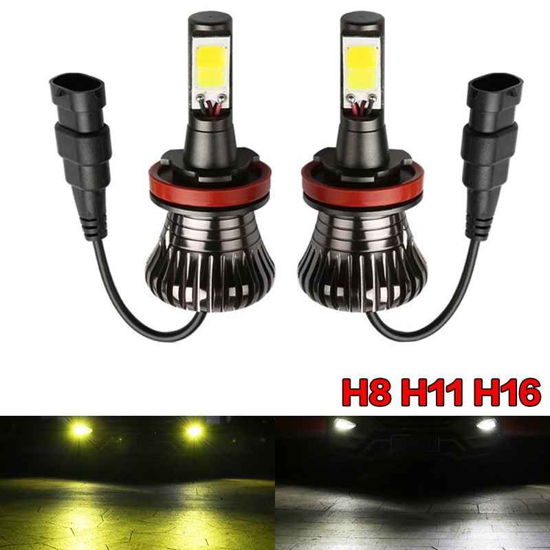 H8 H11 H16 2pcs LED Fog Light Bulbs COB Lamps tow color Strobe Fog Lamp