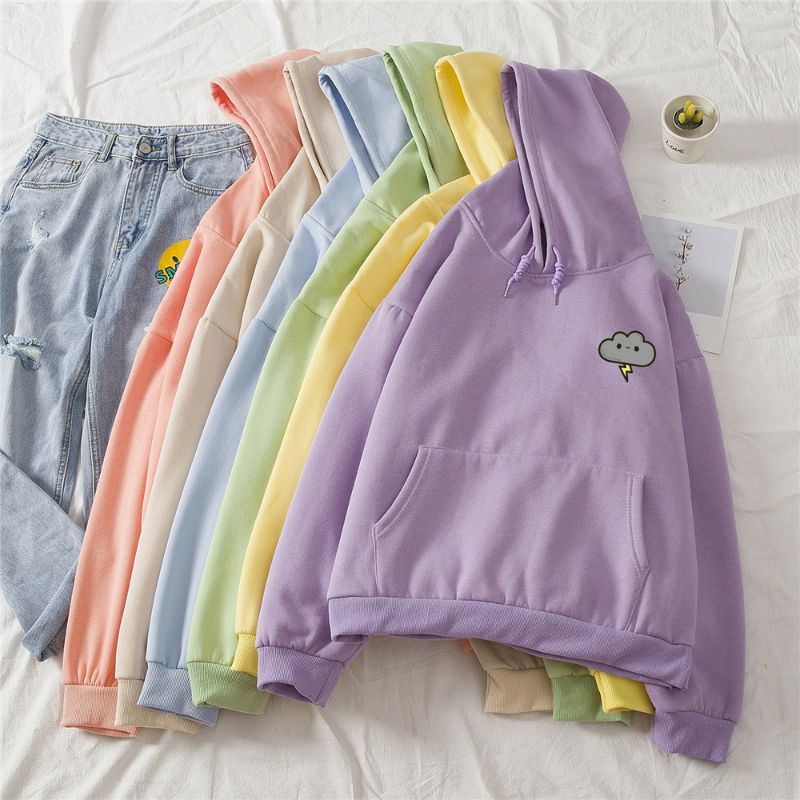 S - XXXXXXL(6XL) Hoodie THUNDER CLOUDS Cute BIG SIZE Jaket Korean Style OVERSIZE Unisex Jacket Jumper Fleece Premium Boy Girl Awan Lucu Smiley 5XL 4XL XXXL XXXXL Harajuku Street Style Lilac peach Mint Baby Pink
