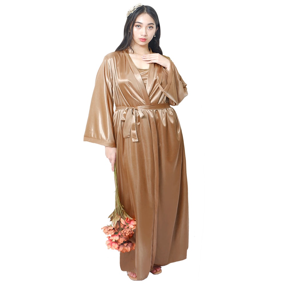 FOLVA kimono set panjang satin 1376GSET_XL gold big size XL