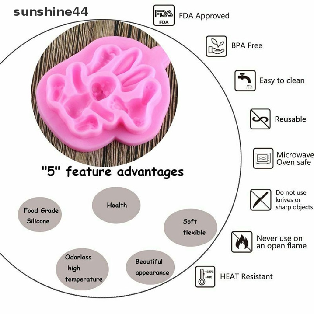 Sunshine Cetakan Kue / Cupcake Bentuk Kelinci Paskah 3D Bahan Silikon  .