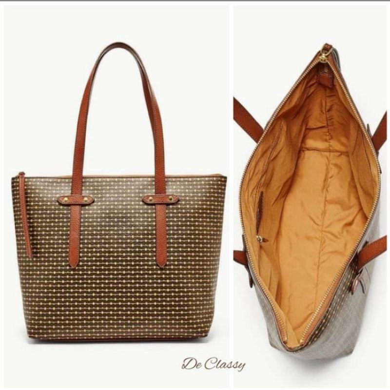fossil tote brown stripe
