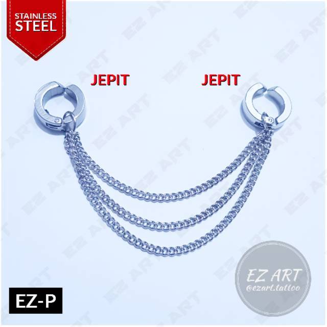 1Pc Model EZ-P Silver Anting Jepit Tusuk Variasi Bandul Gaya Punk Korea KPOP Stainless Steel