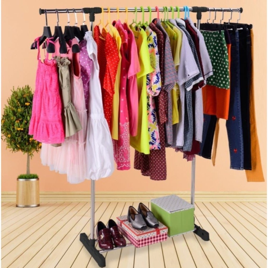 SHENAR,(COD) Rak Gantungan Baju Serbaguna Stand Cloth Hanger/rak Gawang/Rak Jemuran Pakaian Portable/Gantungan baju minimalis hanger/Aster single pole/Gantungan Multifungsi