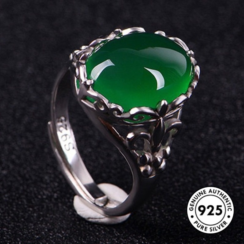 Cincin Sterling Silver 925 Gaya Vintage Mewah Dengan Emerald Untuk Wanita