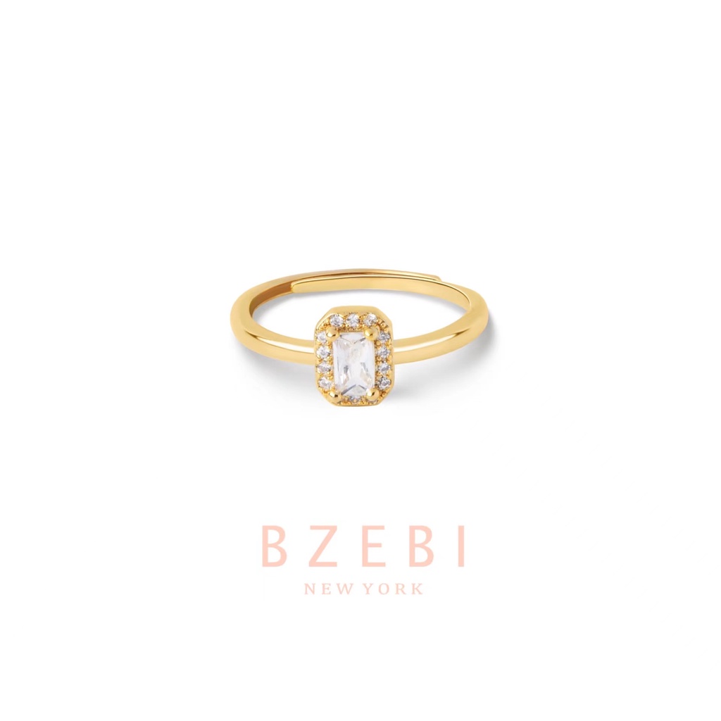 Bzebi Cincin Lapis Emas 18k Hias Zircon Adjustable Dengan Kotak Untuk Wanita 520r