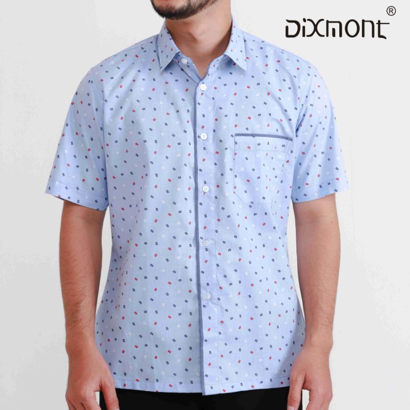 Dixmont Kemeja Pria Basic Formal Motif Lengan Pendek Hem MS03521