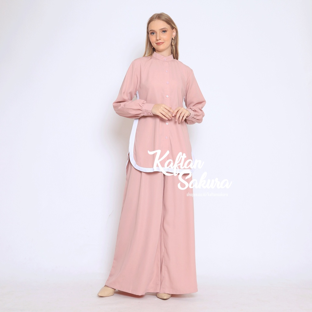 oneset kekinian polos pink dusty , fashion wanita muslim ,  Baju setelan celana kulot  ,Setelan Baju Muslim Wanita Terlaris