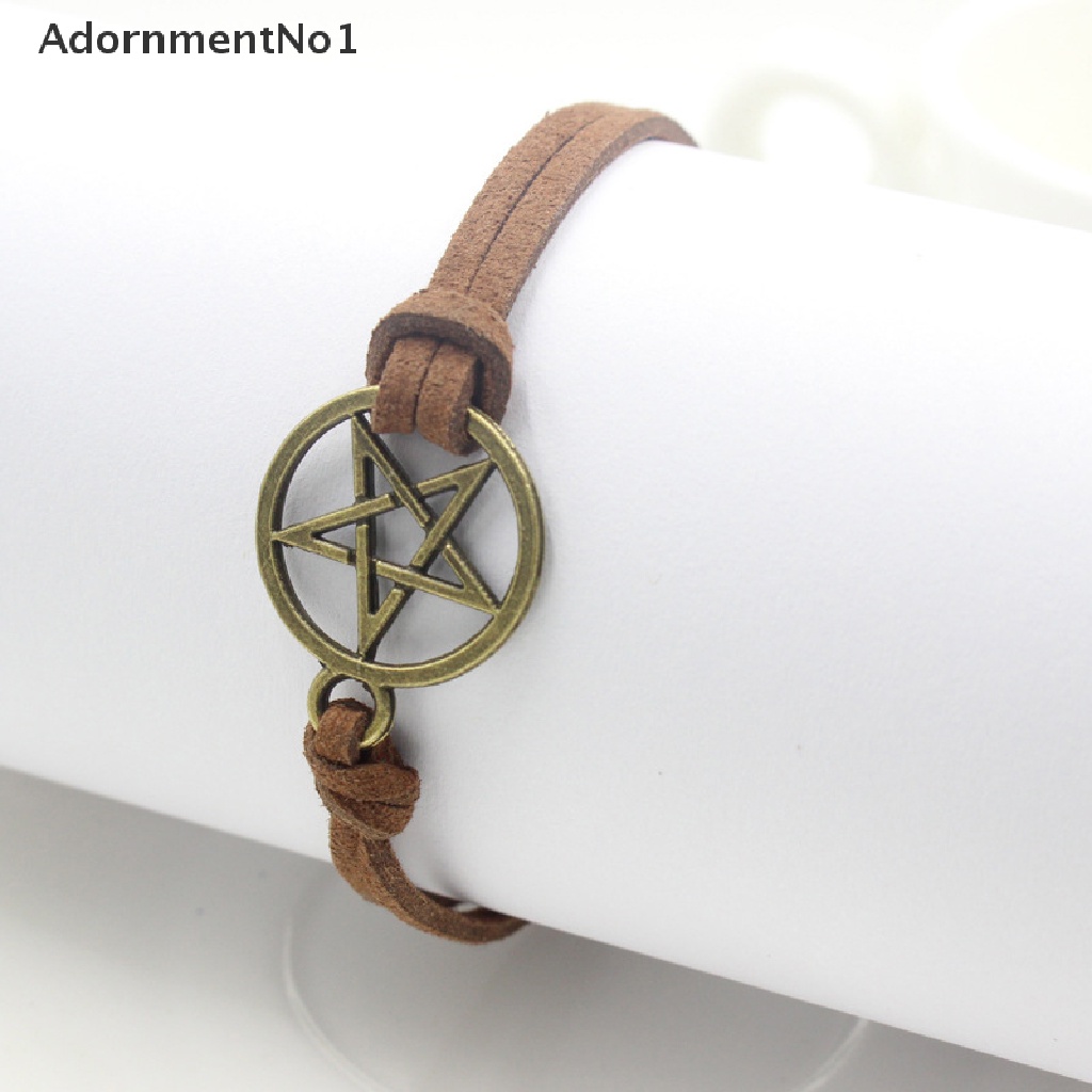 (AdornmentNo1) Gelang Tangan Tali Coklat Aksen Liontin Pentagram Perunggu Gaya Retro Untuk Wanita