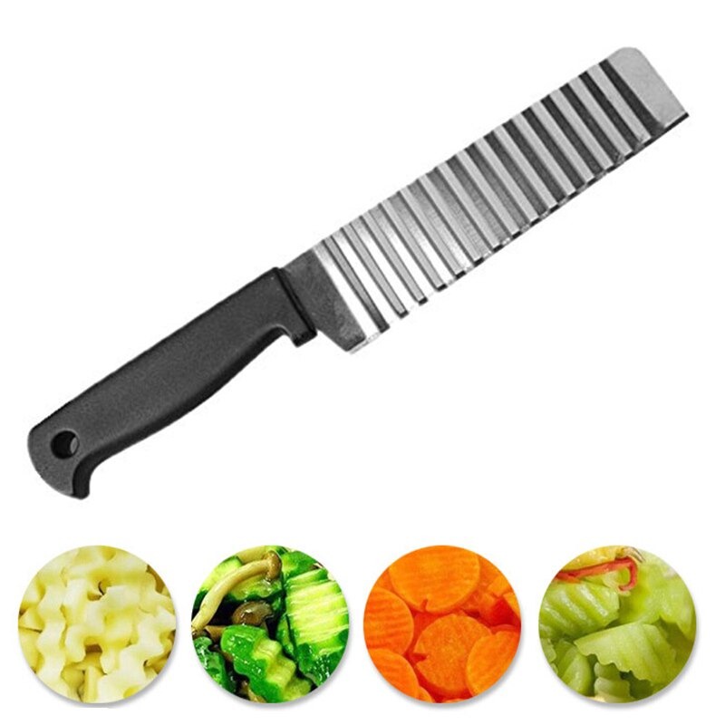 Potongan Alat Pemotong Kentang Pisau Potong Zig zag garis Potato Chip Slicer Stainless Steel - Black