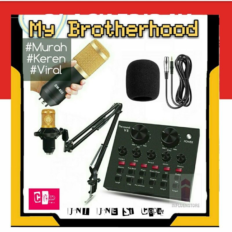 Mixer Soundcard External V8 & Microphone BM 800 Broadcast Mikrofon Podcast Mic Audio Youtuber Live