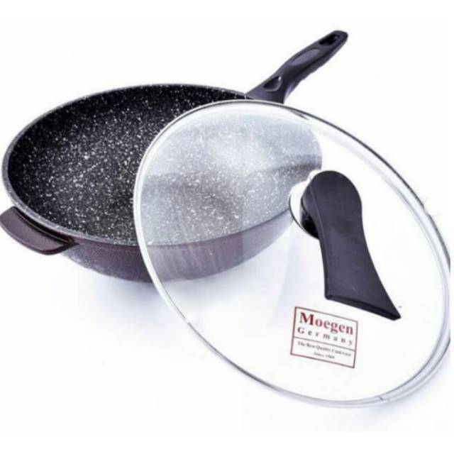 Panci Wok Pan Moegen 30cm Marbel Coating Anti Lengket