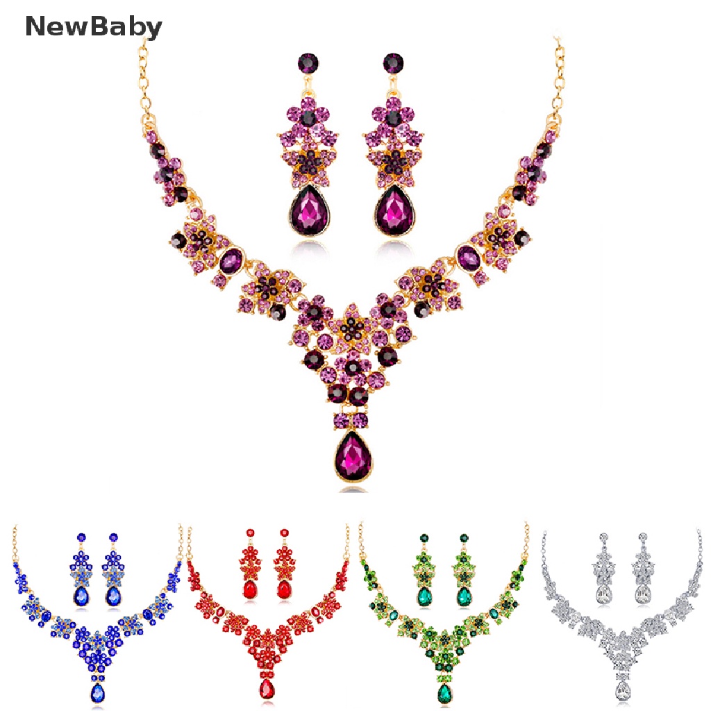 NewBaby Fashion Crystal Tear Drop Earrings Elegant Necklace Party Wedding Jewelry Set  ID