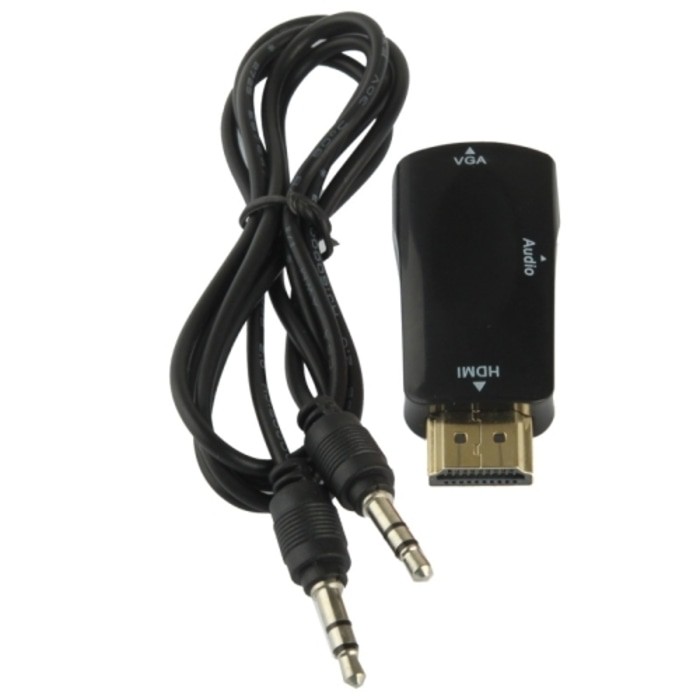 HDMI to VGA with Port Audio - Full HD 1080p (Hitam &amp; Putih)  Converter sambungan laptop proyektor
