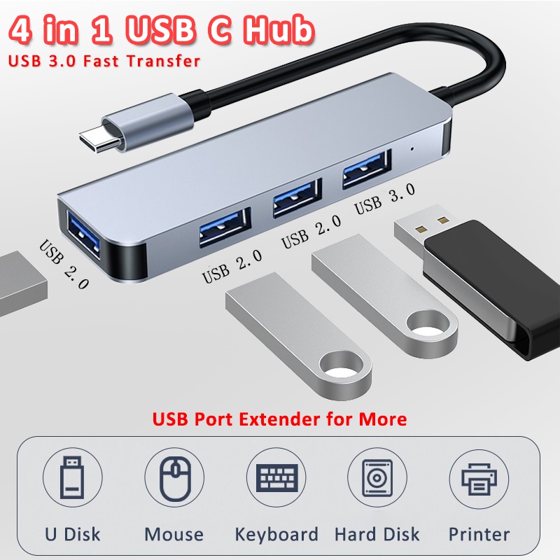 Docking Station 4 Port USB 3.0 Hub Adapter Mini Kecepatan Tinggi Untuk Laptop Notebook PC Macbook U-Disk