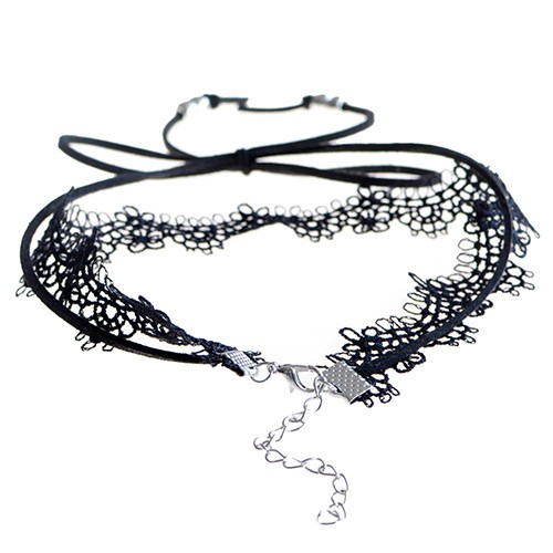 LRC KAlung Trendy Black Bead&amp; Bowtie Decorated Double-layer Hollow Out Choker