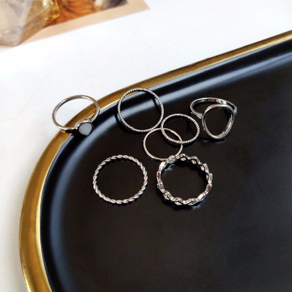 Needway  7Pcs/set Joint Ring Set Women Girls Fashion Accessories Rings Twist Chain Korean Metal Friend Gifts Vintage Tail Ring/Multicolor