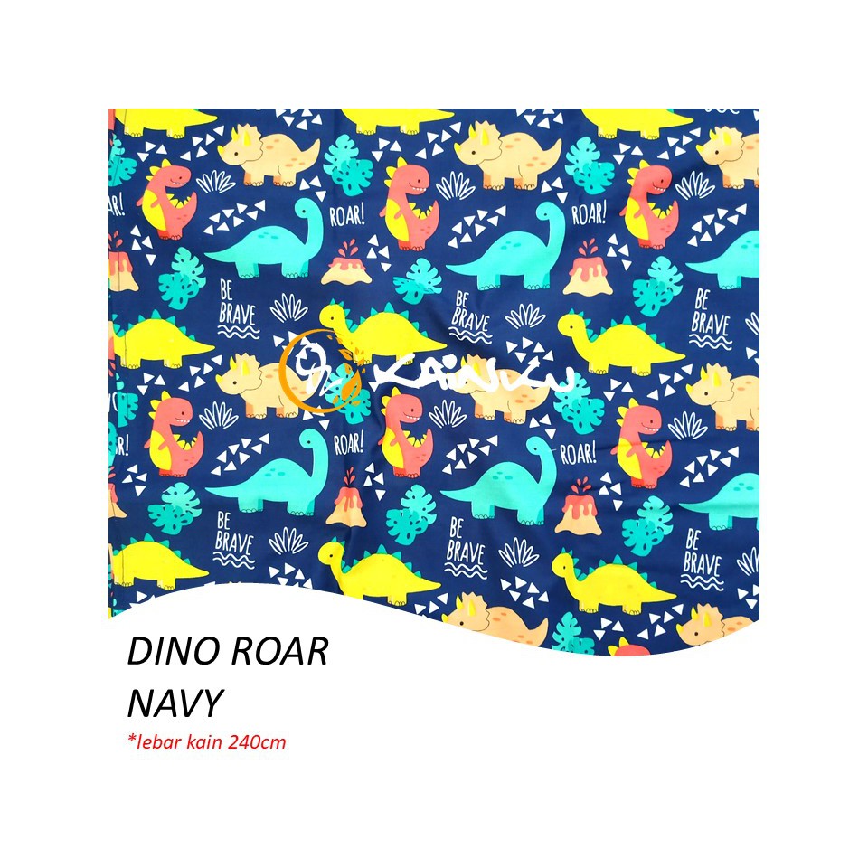 KAINKU - Kain Meteran Katun Lokal CVC &quot;DINO PARK WHITE ANIMAL&quot; (harga 1 meter)