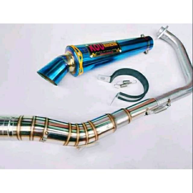 Knalpot racing kou mahachai blue cocok untuk motor sonic vixion satria cb dll