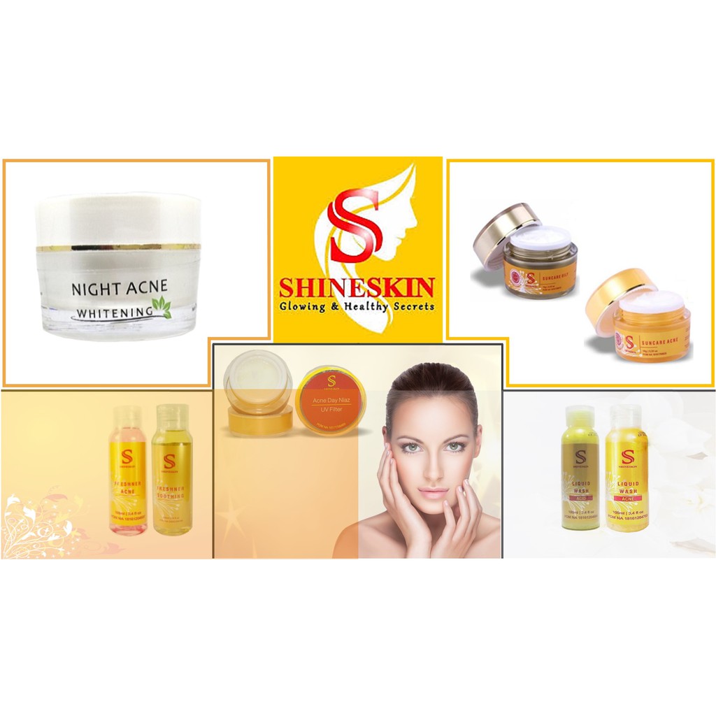 Shineskin Original Whitening Glow Paket Acne Isi 4