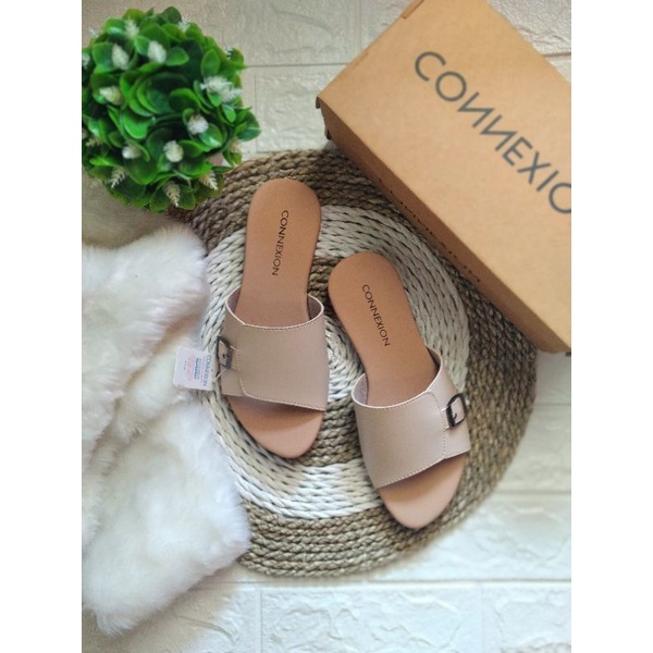 sandal slop flet connex SL.D/wanita terbaru-Cream