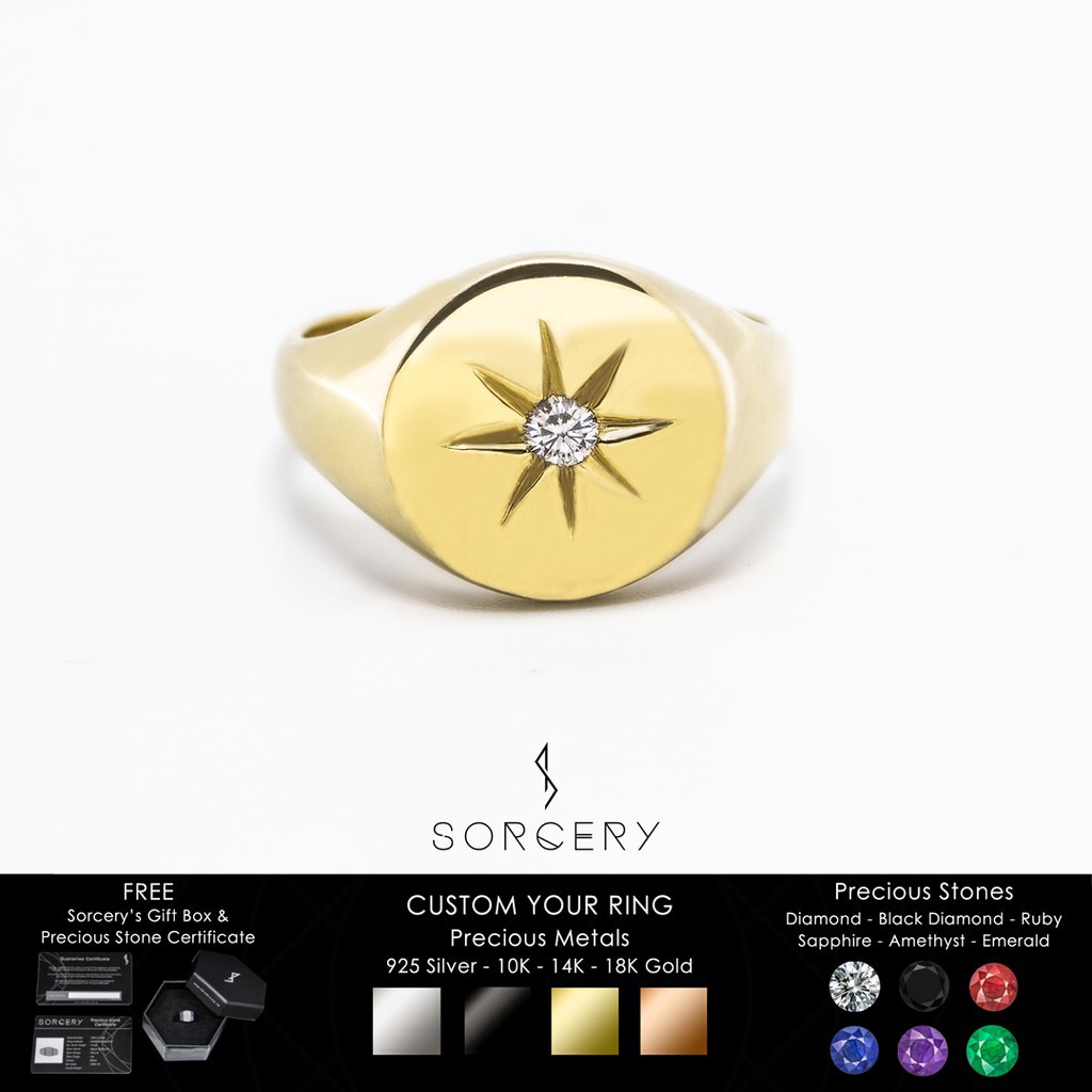 SORCERY 925 Silver Ring HLS 18K Real Gold Cincin Custom Perak Emas Hitam Permata Asli Pria Wanita