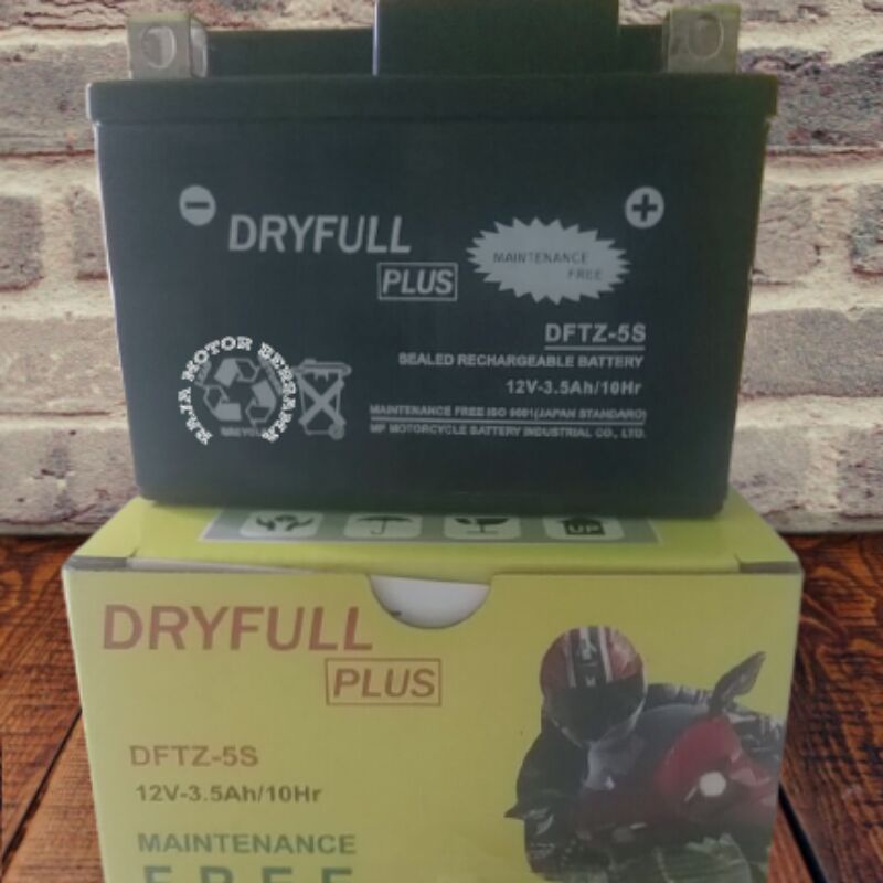 Accu aki kering DRYFULL PLUS DFTZ-5S 12V - 3.5 Ah  Batarai Aki Kering motor beat Scoopy Spacy Vario 