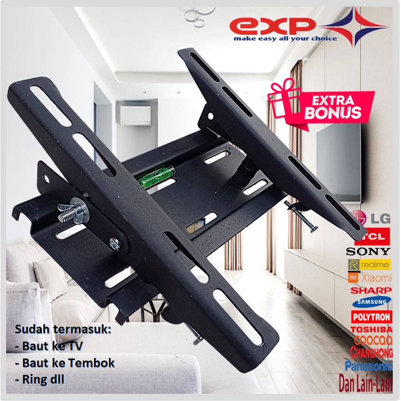 GARANSI COCOK!! Bracket TV 14&quot; s/d 43&quot; Universal 43 42 40 32 24 21 17 14 inchi Bisa nunduk &amp; Tegak Waterpass FULL BESI bracket braket breket briket breaket brecket bricket