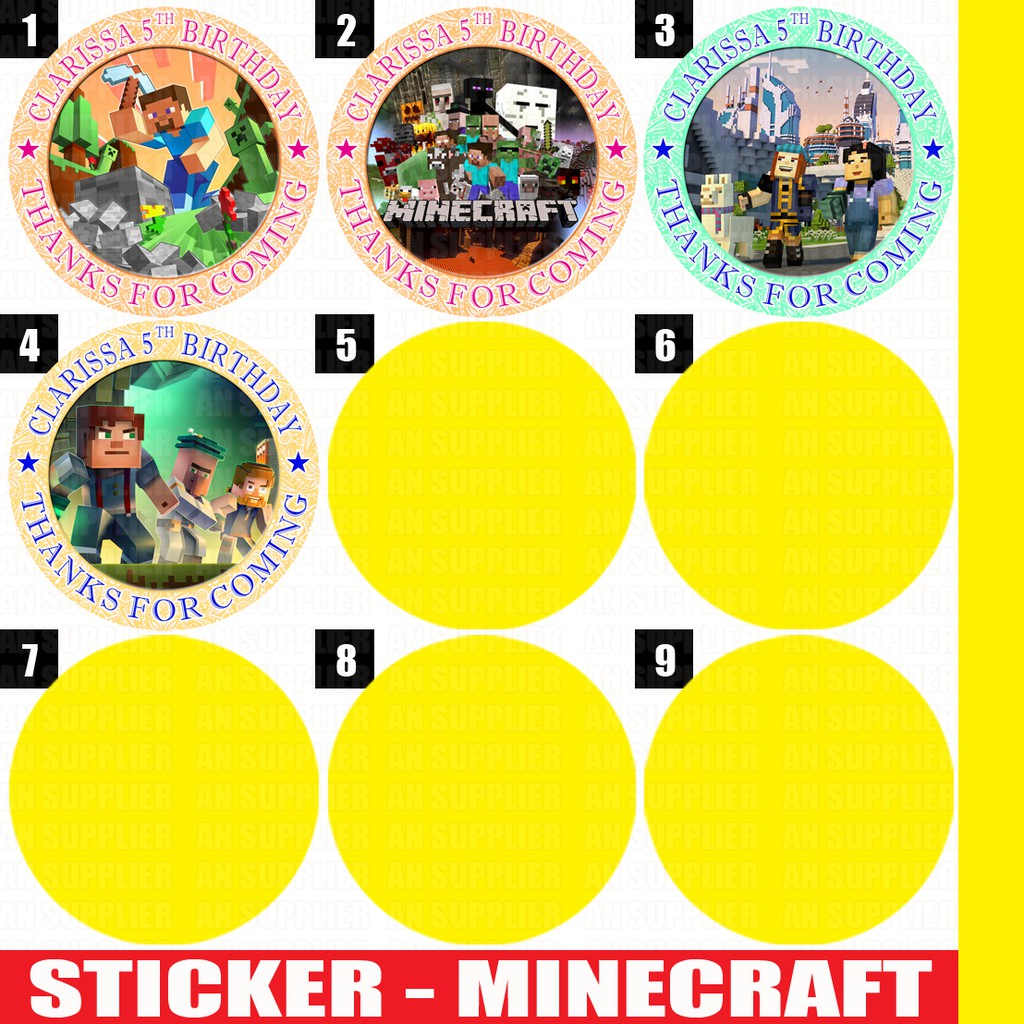 

60 STIKER LABEL BAG / KUE / SOUVENIR ULTAH ULANG TAHUN - MINECRAFT