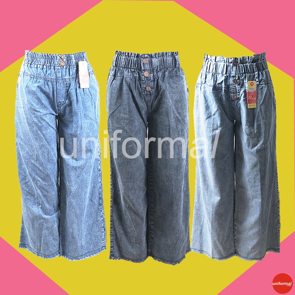 CELANA KULOT JEANS WANITA / KULOT RAWIS PINGGANG KARET SERUT / CELANA KULOT PANJANG SOFT JEANS / CELANA JINS CEWEK / KULOT MURAH BAHAN PREMIUM HALUS HIGH WAIST FULL KARET