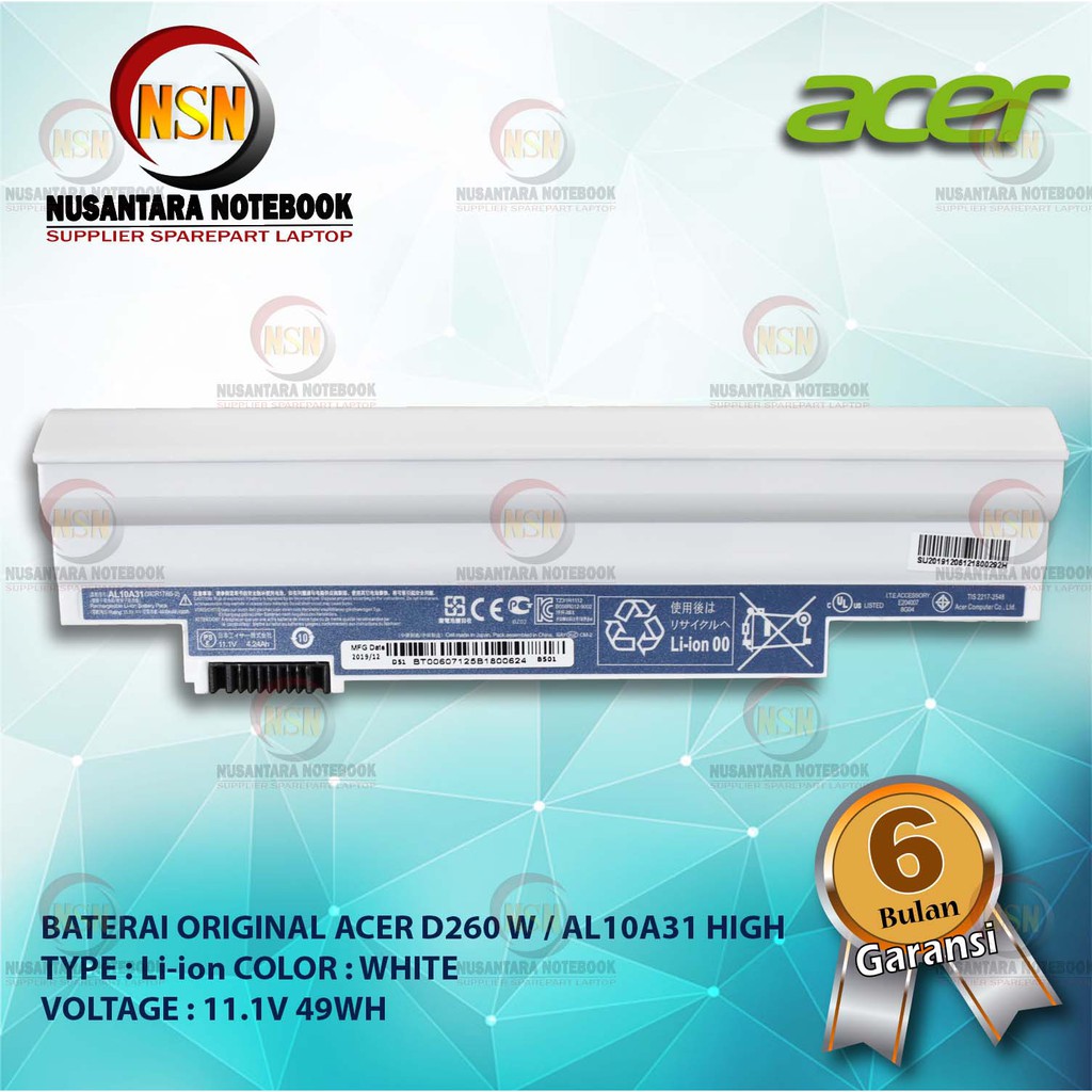 Baterai Original Acer Happy D257 D260 W Tebal / AL10A31 HIGH White