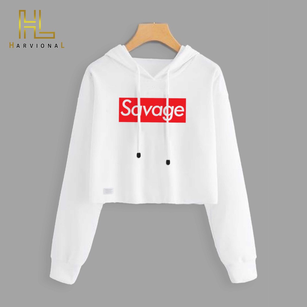 SWEATER CROP HOODIE SAVAGE BAHAN POLOS TERLARIS