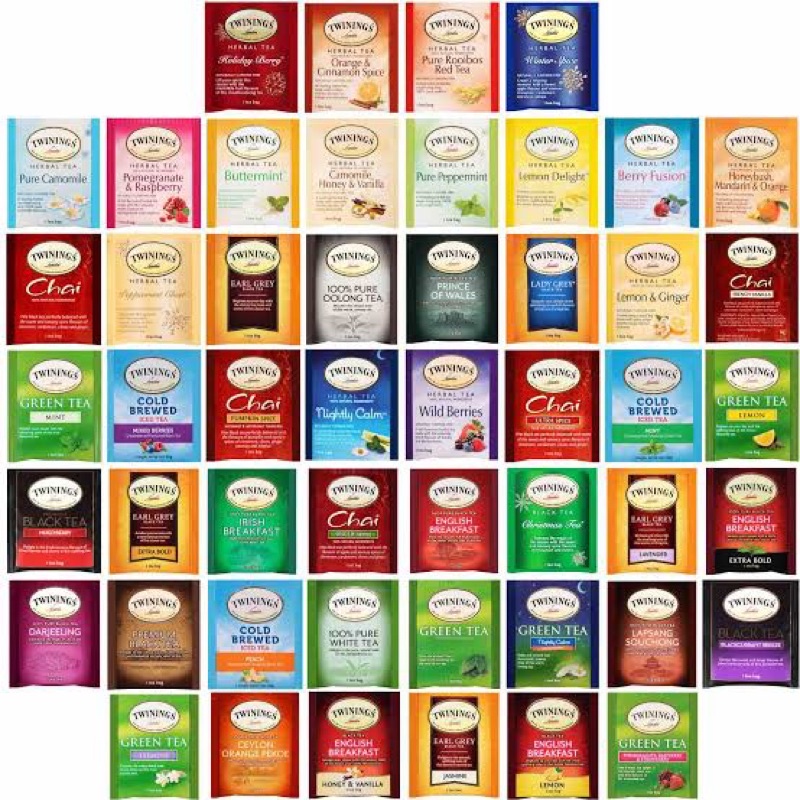 

Twinings Tea - Nightly Calm - Berry fusion - Christmas Tea - Wild Berries - Prince of Wales - Winter Spice - Lapsang souchong - Pomegranate&Raspberry - Orange&Cinnamon