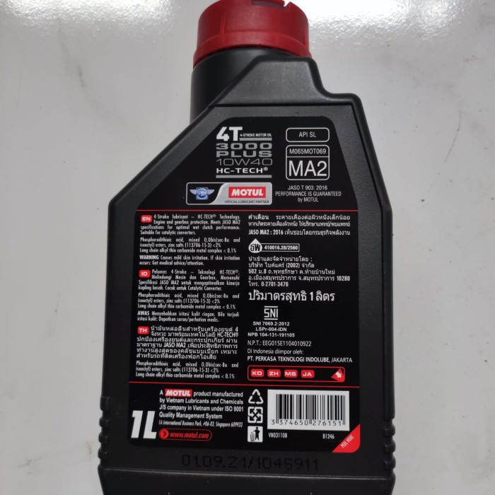 OLI MOTUL 3000 PLUS 10W40 1L HC TECH Untuk motor bebek
