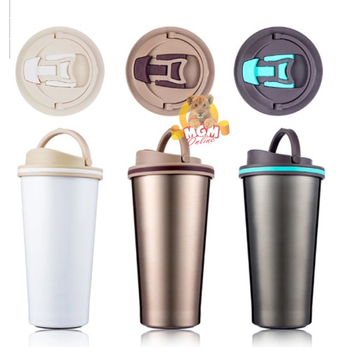 Suction Termos air vaccum warna 450ml Travel Coffee Mug dengan Handle