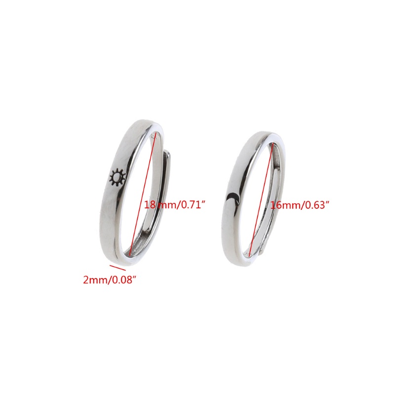 Ran 2Pcs / Set Cincin Adjustable Desain Matahari + Bulan Untuk Pasangan / Pria / Wanita