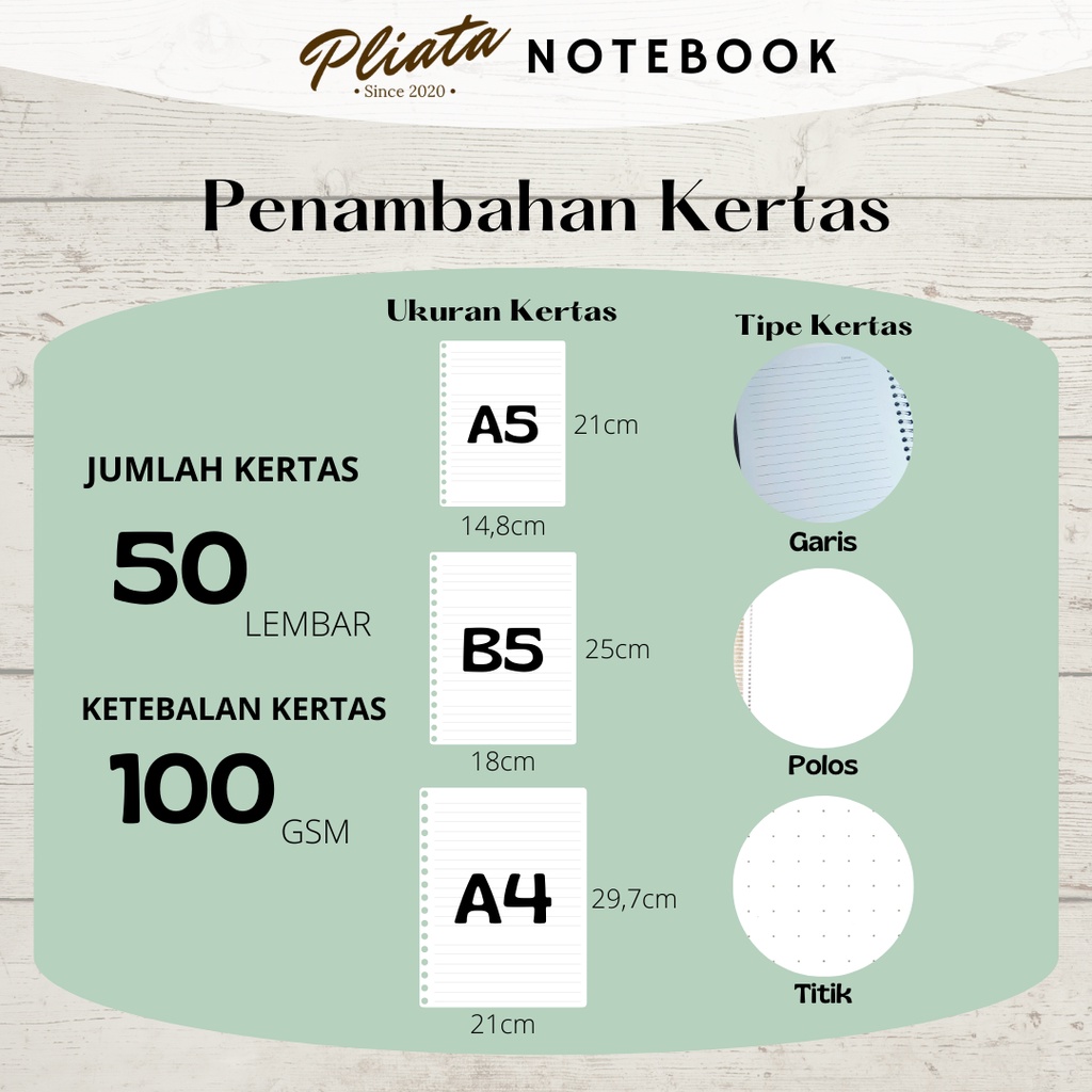 PLIATA NOTEBOOK - PENAMBAHAN (ADDITIONAL) KERTAS per 50 LEMBAR