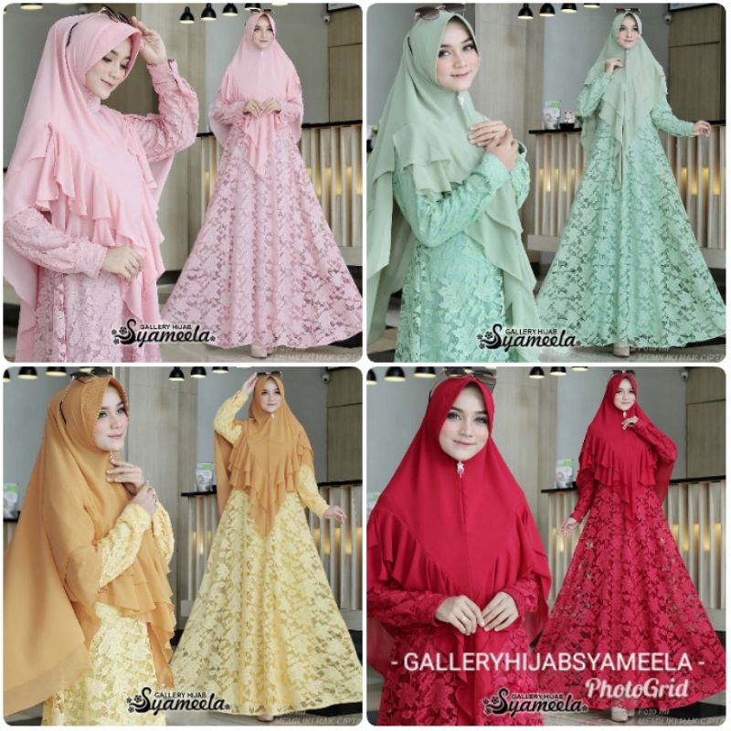 Setelan gamis syar'i gamis brukat hijab set brokat syari ori baju muslim syari pesta realpict busui