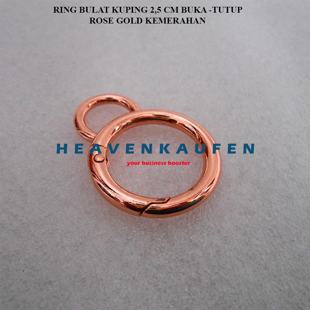 Ring Bulat Tas Model Kuping Bisa Dibuka - Tutup Warna Rose Gold Kemerahan Diameter Lubang 2,5 cm Tebal 4,5 mm