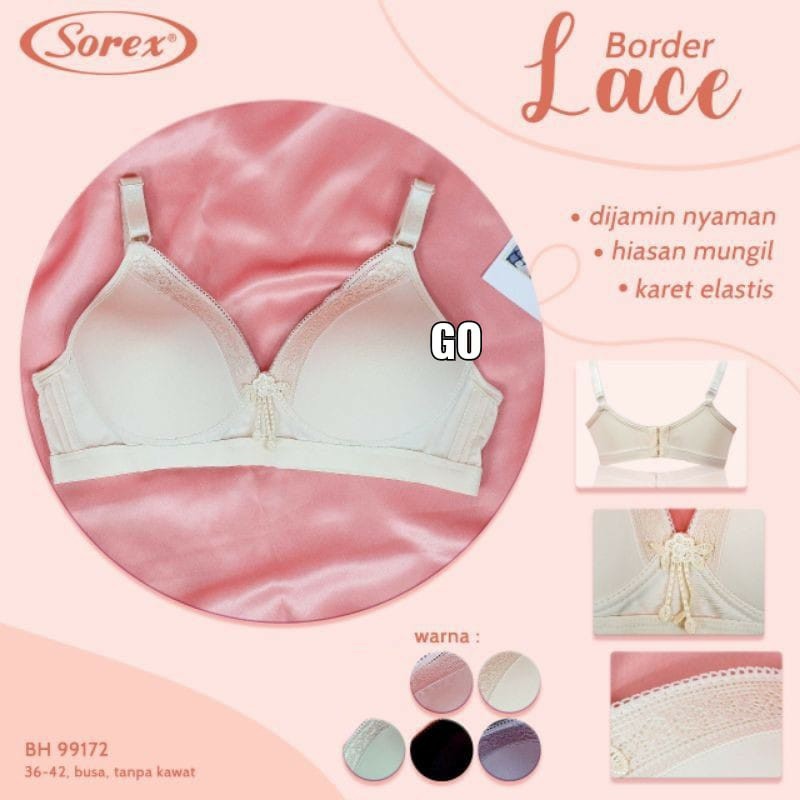 gos BRA SOREX 99172 CUP BESAR BIG SIZE Cup Tanpa Kawat Busa Tipis Skilky Lembut Undewear Wanita