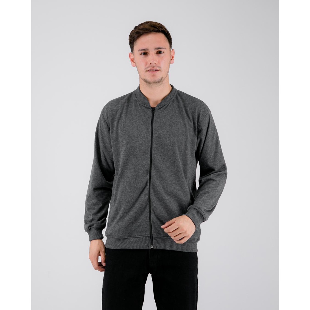 JAKET PRIA JAKET JAKET CASUAL LIVEHAF - Fuzy Terry Bomber Jacket Dark Gray TQ534