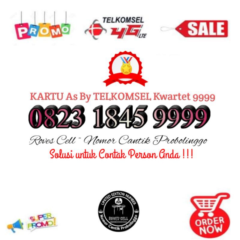 NOMOR CANTIK TELKOMSEL SERI 9999 KWARTET 0823 1849 9999 DIBACA IBAS 082318459999