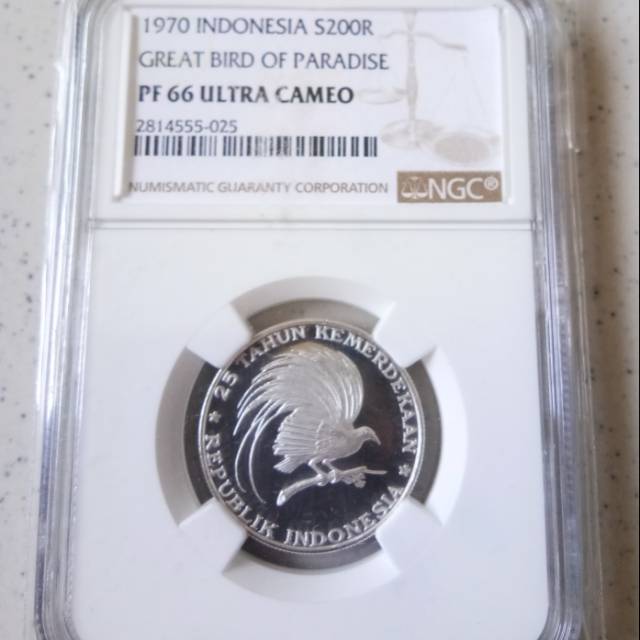 NGC Koin Silver Cendrawasih 200Rp 1970 PF66