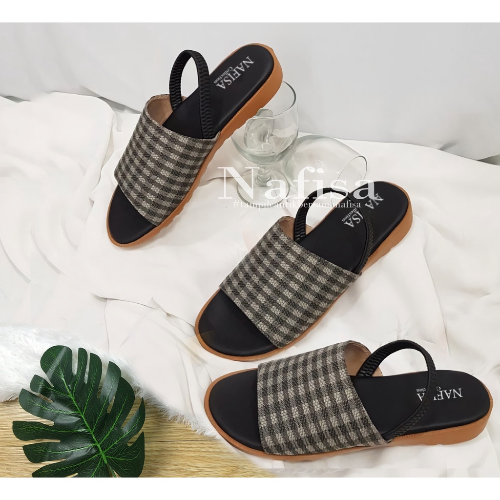 Sandal wanita Empuk Sendal tali wanita Sandal tali belakang Motif kotak Navisa Basic sollection