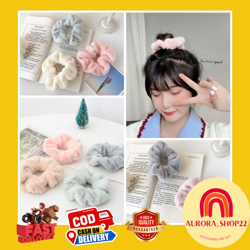 [COD] IKAT RAMBUT BULU JUMBO IKAT RAMBUT KOREA SCRUNCHIE MODEL BARU ALA KOREA WARNA CANTIK JUMBO