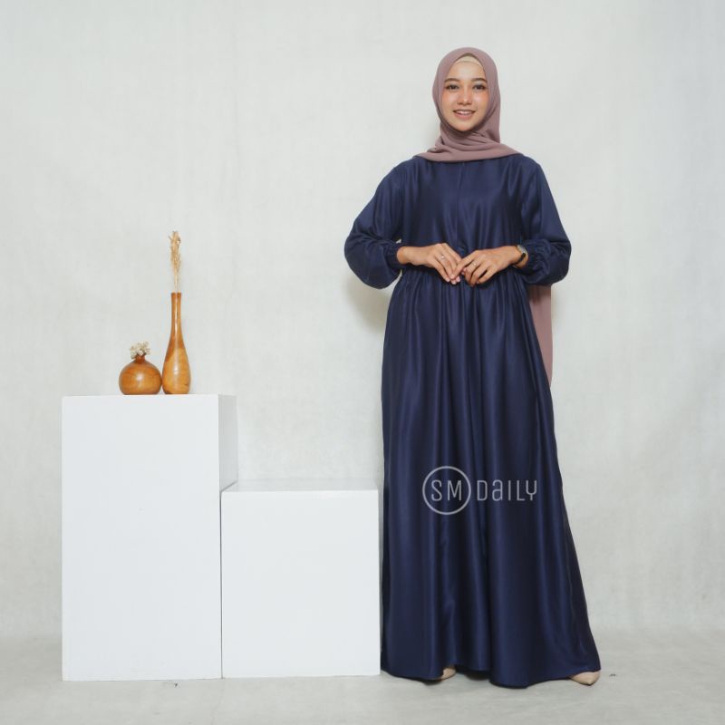 Nafa Dress Navy / Gamis Daily / Gamis Premium / Gamis Biru polos / smdailyofficial