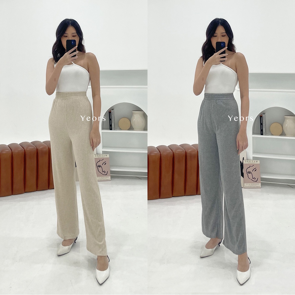 Yeors - Celana Murah Berkualitas Kulot Knit Premium - Long Cullote Meera Pants - Korean Loose Pants Trousers Wanita - Loungewear - Celana Kulot Jumbo XXL XXXL Perempuan Murah Berkualitas