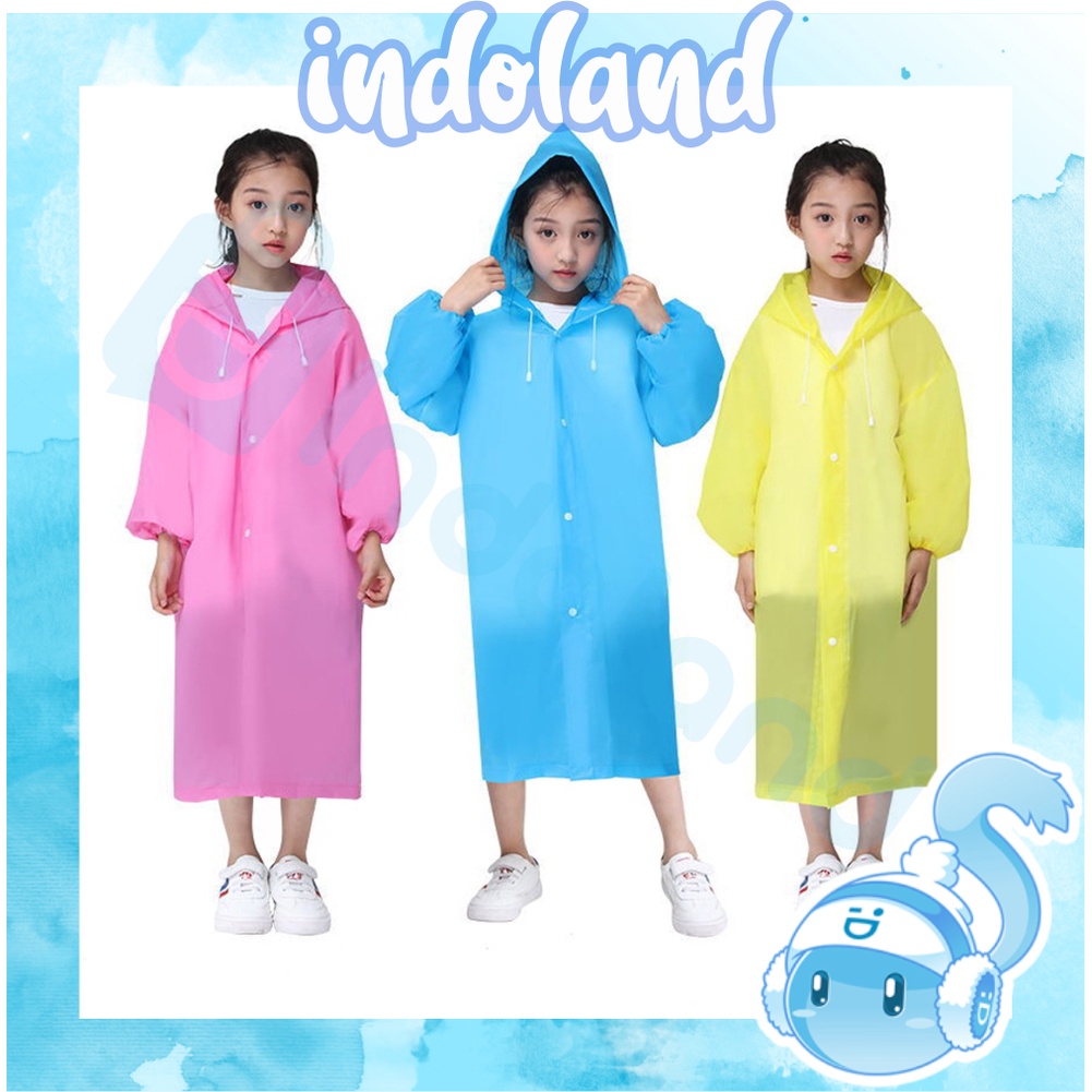 ☀INDOLAND☀ Jas Hujan Anak Karakter Hoodie Murah EVA Ponco Lengan Polos R758