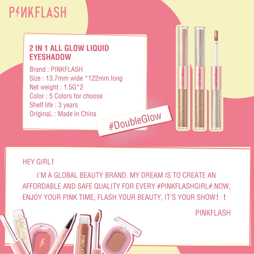 Pinkflash Liquid Eyeshadow 2IN1 Double Glow All Glow High Pigment Waterproof Eyeshadow Pinkflash Eyeshadow Cair