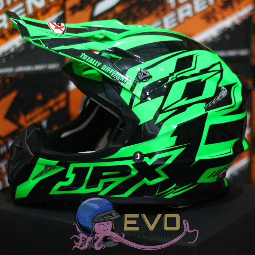 HELM JPX CROSS_FOX1 X12 - FLUO GREEN GLOSS + PAKET GOOGLE SNAIL (ONGKIR 2 KG) HELM JPX TERBARU