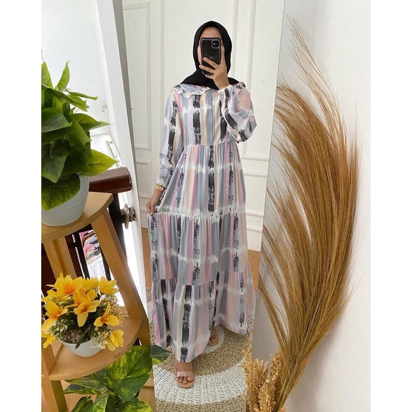 Gamis Rayon /  homedress Rayon / Busui Friendly / gamis Rayon motif/ Dress Rayon / Gamis Wanita / Gamis wanita LD105 / Gamis Motif Rayon / Gamis Wanita terkini / Gamis wanita kekinian-DRESS NEW RAINBOW